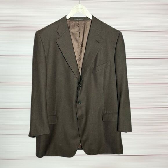 Ermenegildo Zegna Switzerland Wool Suit Jacket Blazer Taupe Brown 46L